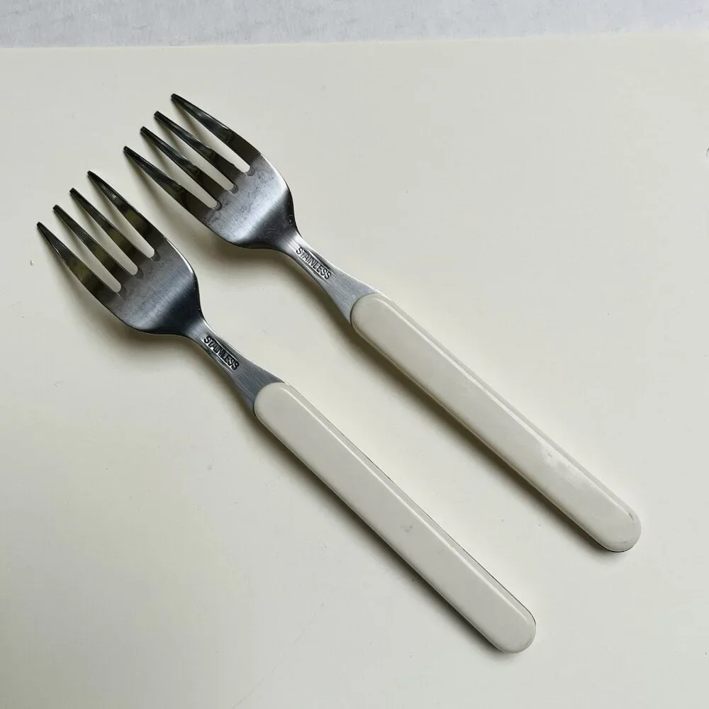 Picnic Time Flatware Silverware White Handle Stainless Steel Dining 2 Piece Fork